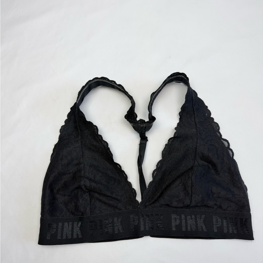 Victoria’s‎ Secret PINK Lace Bralette Black Halter Wireless Bra Small